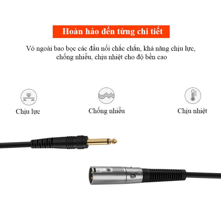 Dây canon xlr đực ra đầu 6 li đực JSJ 804 dài 1m và 1.5m biên độ dải tần lớn âm thanh trung thực