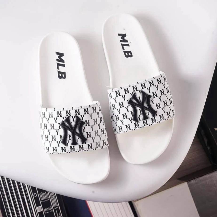 Dép MLB nam nữ Cao Cấp chữ thêu nổi sắc nét, Dép lê NY quai ngang đế cao 3cm đúc chắc chắn 3 màu hồng trắng đen D13