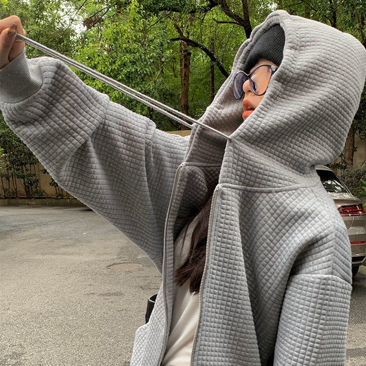 [Spot] Áo khoác len dày dáng rộng có mũ trùm đầu phong cách vibe