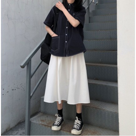 Chân váy dài ♥️ Chân váy kaki, chân váy ulzzang ♥️ Chân váy form dài ♥️ Chân váy chữ A kaki - NhimShop CV03 | BigBuy360 - bigbuy360.vn