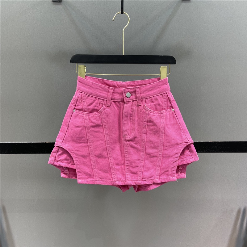 Hàng Có Sẵn Quần Short Jean Giả Váy Dáng Chữ A Lưng Cao Thời Trang Xuân Hè Màu Hồng Phong Cách Mới Dành Cho Bạn Nữ