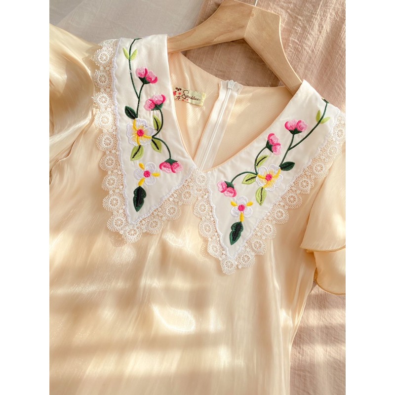 ĐẦM SUÔNG NUDE  PHI  PHỐI CỔ TRẮNG xd