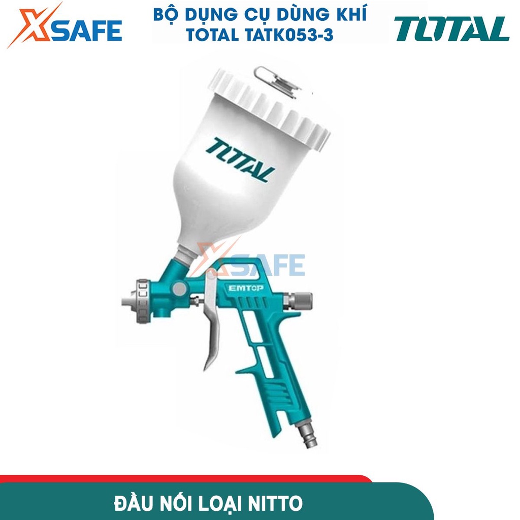 Bộ 5 công cụ dùng khí TOTAL TATK053-3, dụng cụ xịt hơi 5 chi tiết gồm dây hơi PU, súng thổi khí, súng phun sơn, bơm lốp