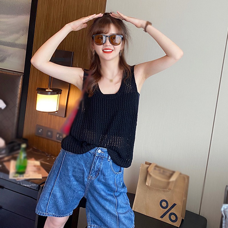 Áo Tank Top Không Tay Dáng Rộng Màu Sắc Đơn Giản Cho Nữ