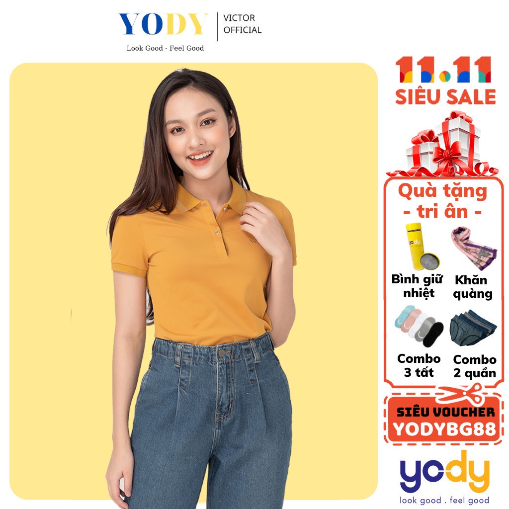 Áo Polo Nữ YODY Pique Mắt Chim Phối Bo, Áo Cộc Tay Có Cổ Thoáng Mát Mã SKU: APN3340