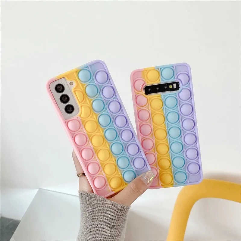 Ốp lưng Pop it silicone Fidget bóp mềm viền vuông cho Samsung Note 20 Ultra 5G S21 FE S20 Plus S10 10 TPU trơn dẻo mềm