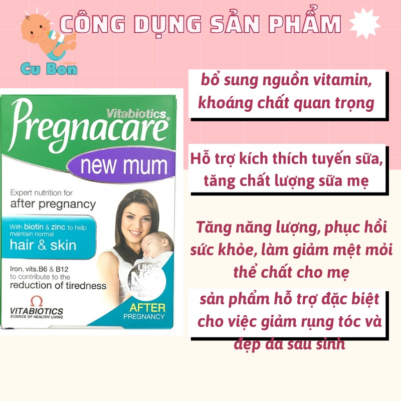 vitamin cho mẹ bầu sau sinh Vitabiotics Pregnacare New Mum của Anh 56 viên làm giảm rụng tóc làm đẹp da chậm lão hoá