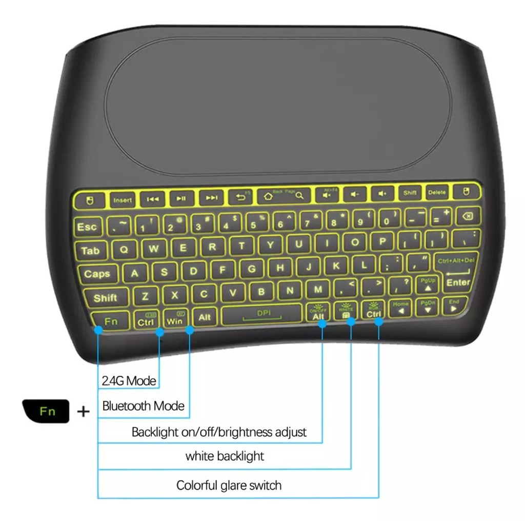 Bàn phím D8 mini không dây 2.4G + Bluetooth có đèn Led di chuột - Home and Garden
