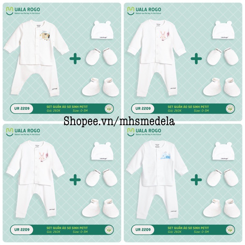 UR2209 Set quần áo sơ sinh Petit (Đủ quần áo, mũ và bao chân tay)