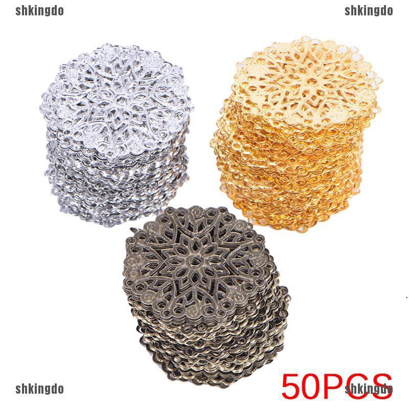 Set 50 phụ kiện hình bông hoa chạm rỗng màu đồng dùng làm đồ trang sức DIY