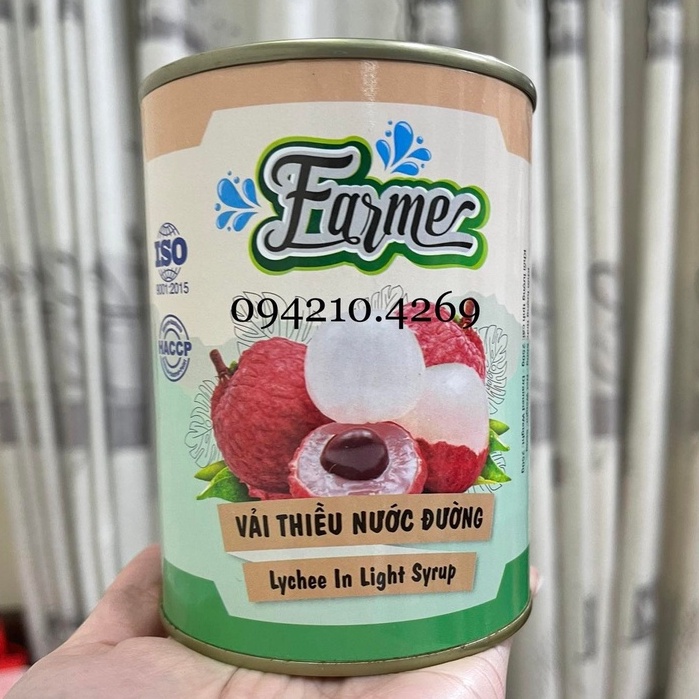 Vải Ngâm Nước Đường Farme Hộp 565g