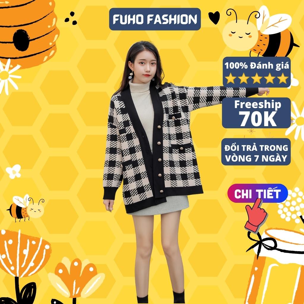 Áo khoác len nữ FUHO Fashion kẻ dài tay phong cách hàn quốc 041