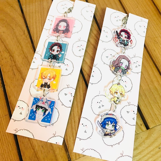 Móc khoá anime kimetsu no yaiba dây 4 miếng mica trong
