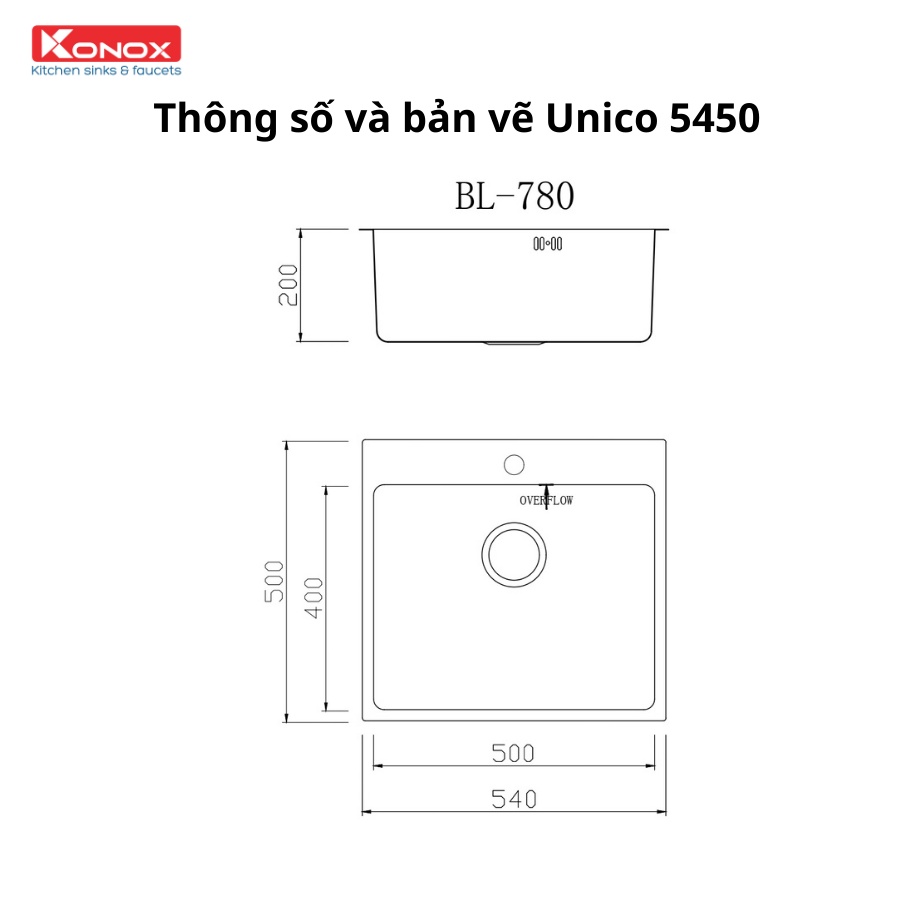 Chậu rửa bát inox KONOX Topmount Sink Unico 5450