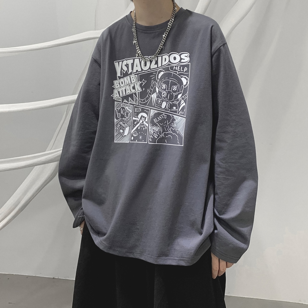 Áo Thun Tay Dài Dáng Rộng In Họa Tiết Hoạt Hình Thời Trang Xuân Thu Cho Nam