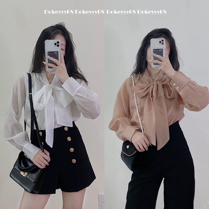 Áo sơ mi voan cổ nơ 488