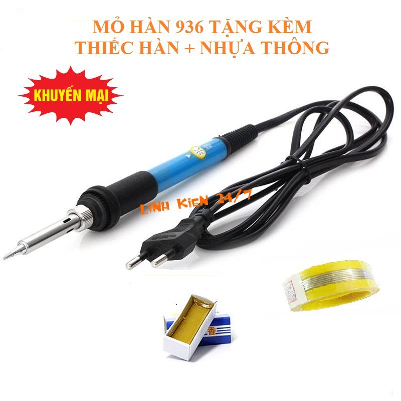 Mỏ Hàn Điều Chỉnh Nhiệt Độ 936 60W Tặng Kèm 5 Mũi Hàn, Thiếc Hàn Và Nhựa Thông