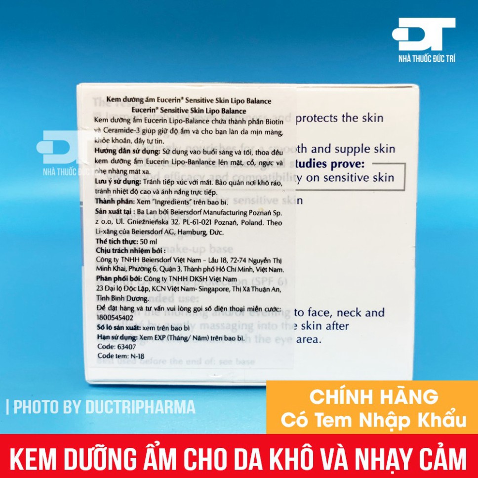[CHÍNH HÃNG] Kem Dưỡng Ẩm Cho Da Khô Và Nhạy Cảm Eucerin Lipo Balance (50ml) nk033