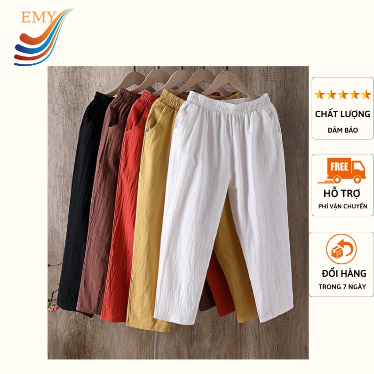 Quần baggy lửng chất đũi lụa