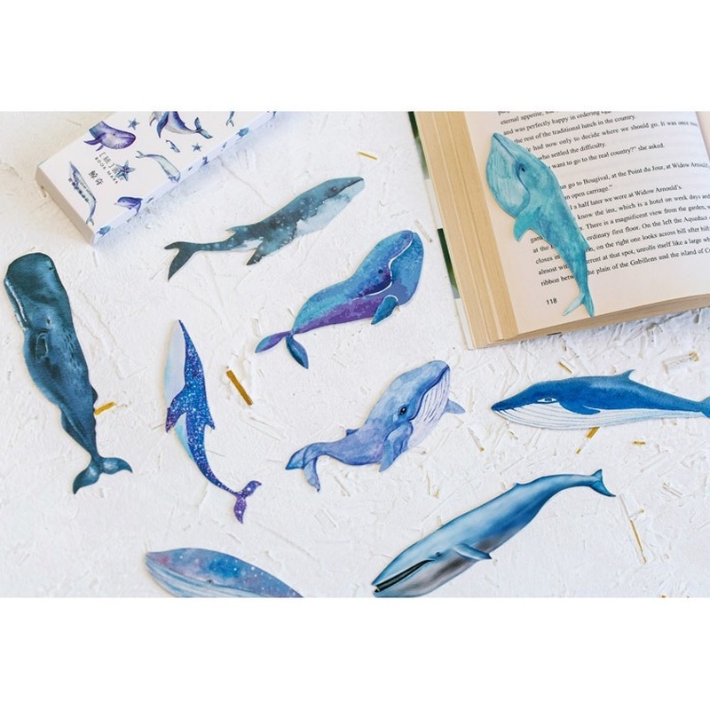 Hộp 30 thẻ đánh dấu trang sách họa tiết cá voi độc đáo