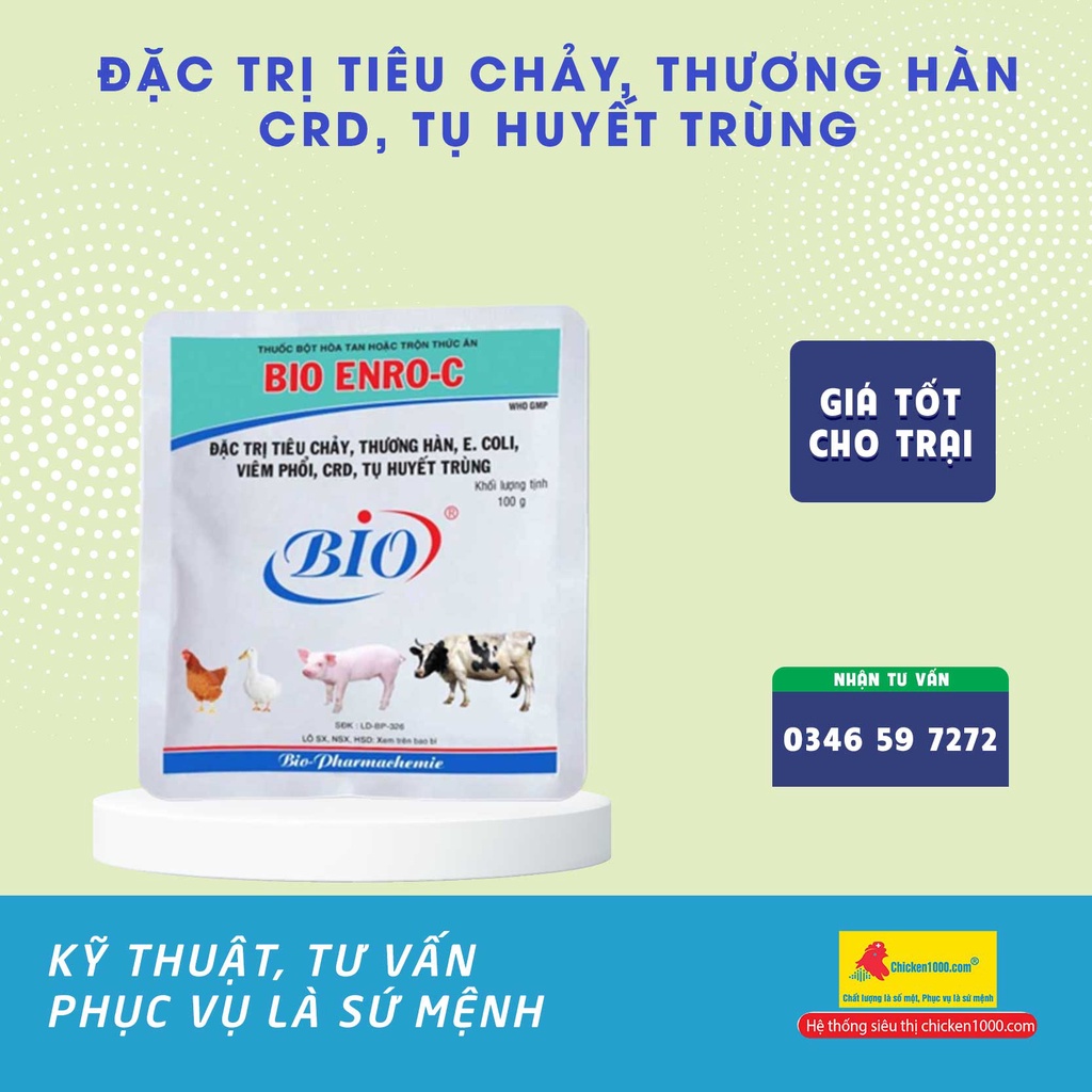 Thú Y Enro C Bio Tiêu Chảy Phân Xanh Cho Gà Vịt Heo Bò Dê