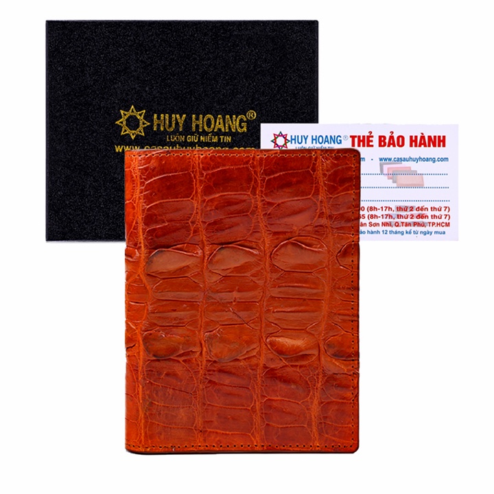 Bóp nam Huy Hoàng da cá sấu kiểu đứng gai đuôi màu vàng bò HP2257