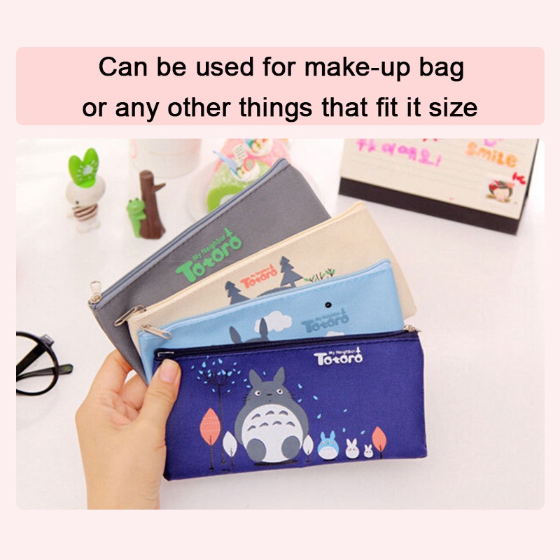 Túi Đựng Bút Sức Chứa Lớn Bằng Vải Oxford Họa Tiết Hoạt Hình Totoro Dễ Thương Có Khóa Kéo