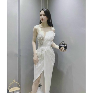 SIZE>62KG ĐẦM DẠ HỘI PHỐI LÔNG VŨ ( Có Hình Thật)