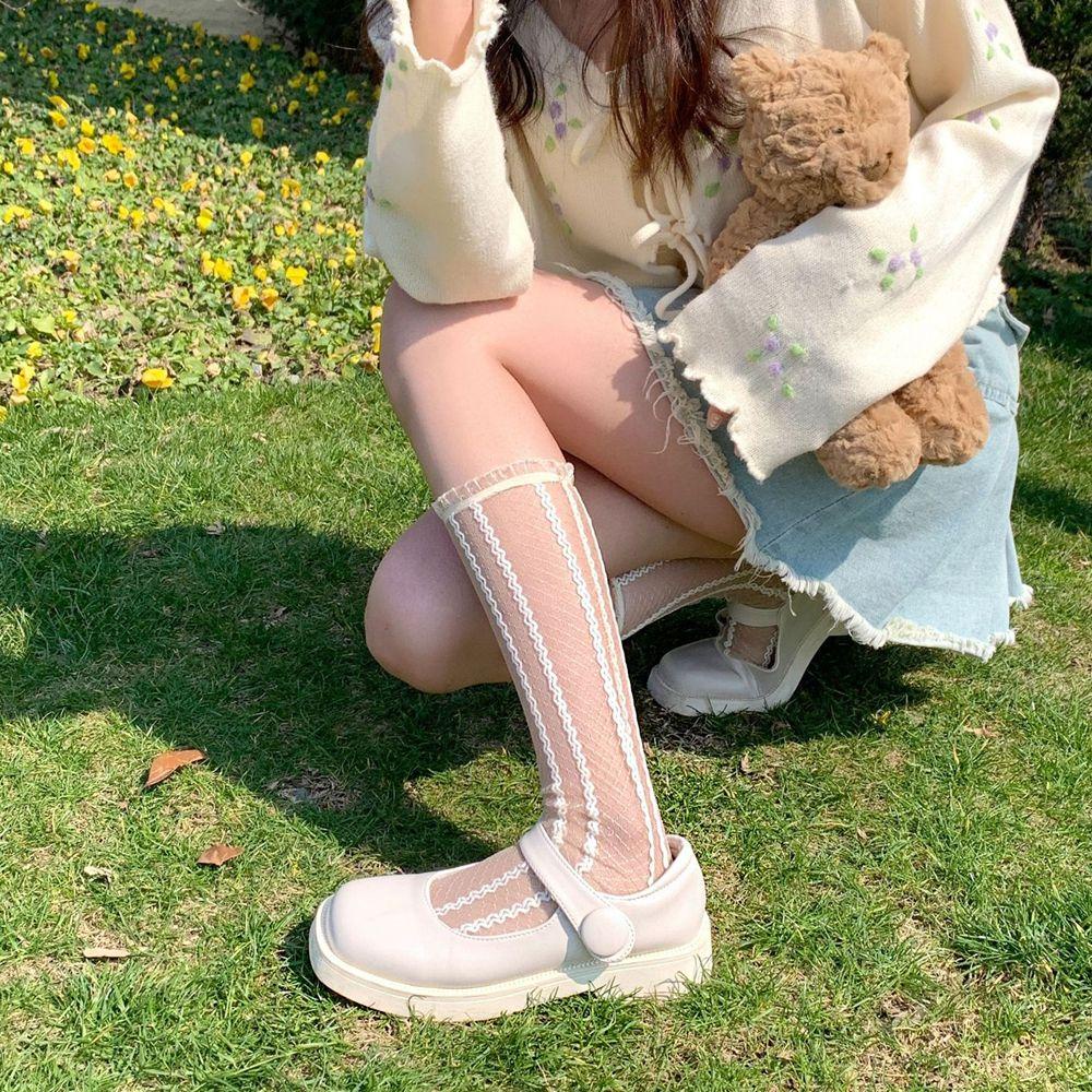 AROMA Vớ Lưới Dài Co Giãn Phong Cách Lolita Ngọt Ngào Cho Nữ