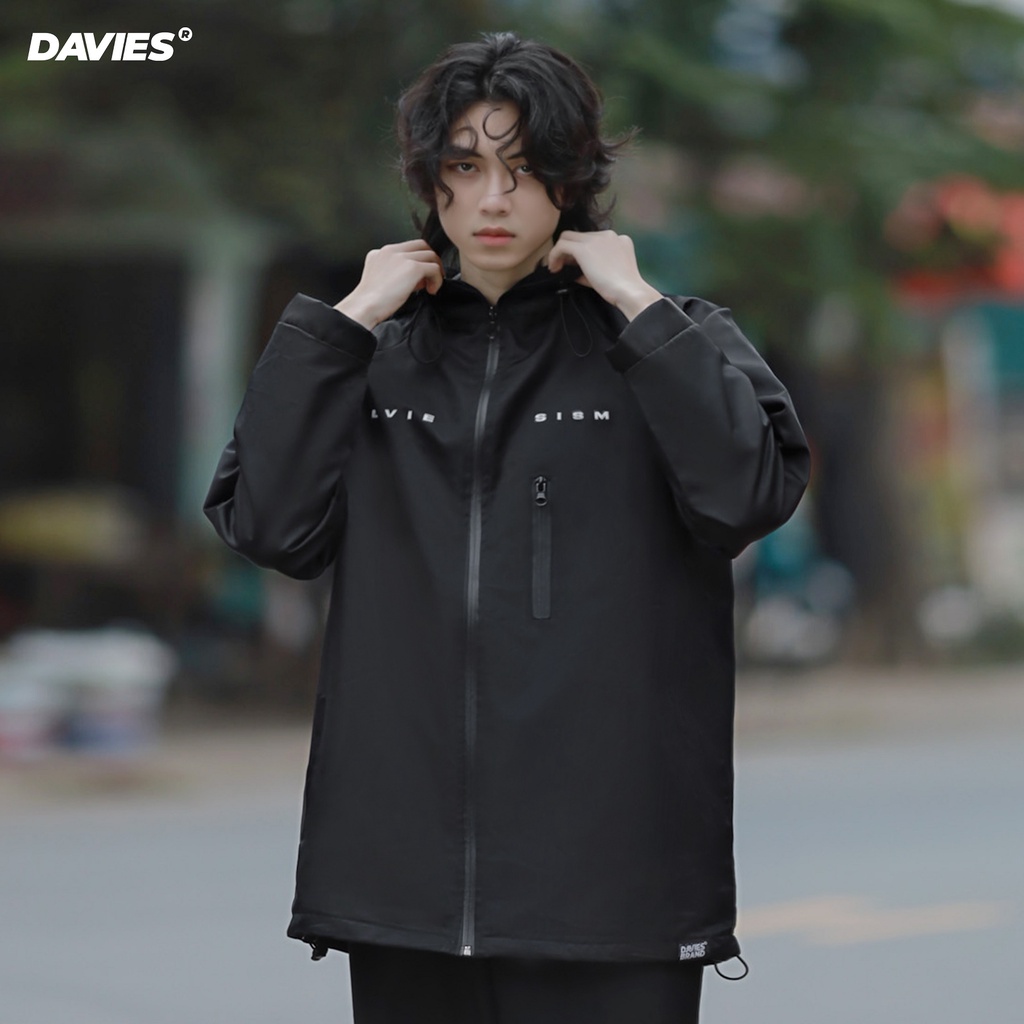 Áo khoác dù nam có mũ form rộng màu đen DAVIES Black Daviesism Jacket.