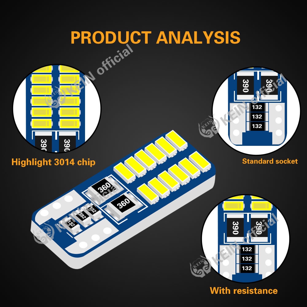 KEIN T10 Led Canbus Bulb 194 W5W 24SMD Chipset Bóng đèn LED cho ô tô Lịch sự Mái vòm Bản đồ Cửa Giấy phép Tấm bên Nêm Đường dẫn Chiếu sáng Nội thất Bóng đèn đọc tự động