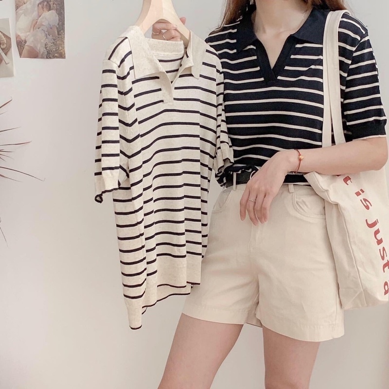 Áo len kẻ sọc cổ V phong cách hàn quốc ulzzang