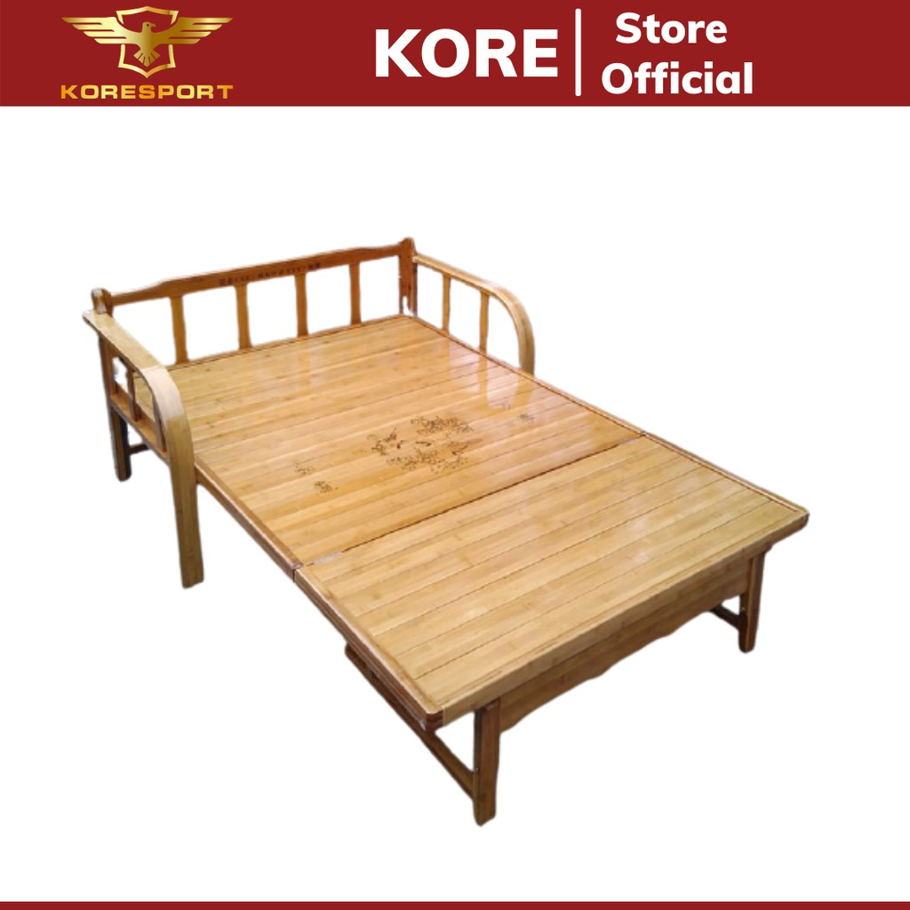 Giường gỗ sofa loại giường gấp thành ghế làm bằng tre làm chỗ ngủ trưa ghế ngồi - tặng 1 ga trải giường