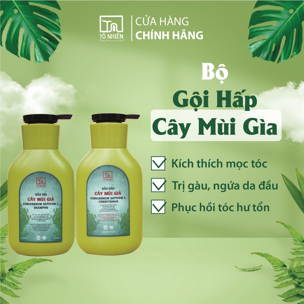 Dầu gội thảo dược Tô Nhiên cây mùi già và dầu hấp kích thích mọc tóc, làm sạch gàu, phục hồi tóc khô xơ, 2 chai 300g