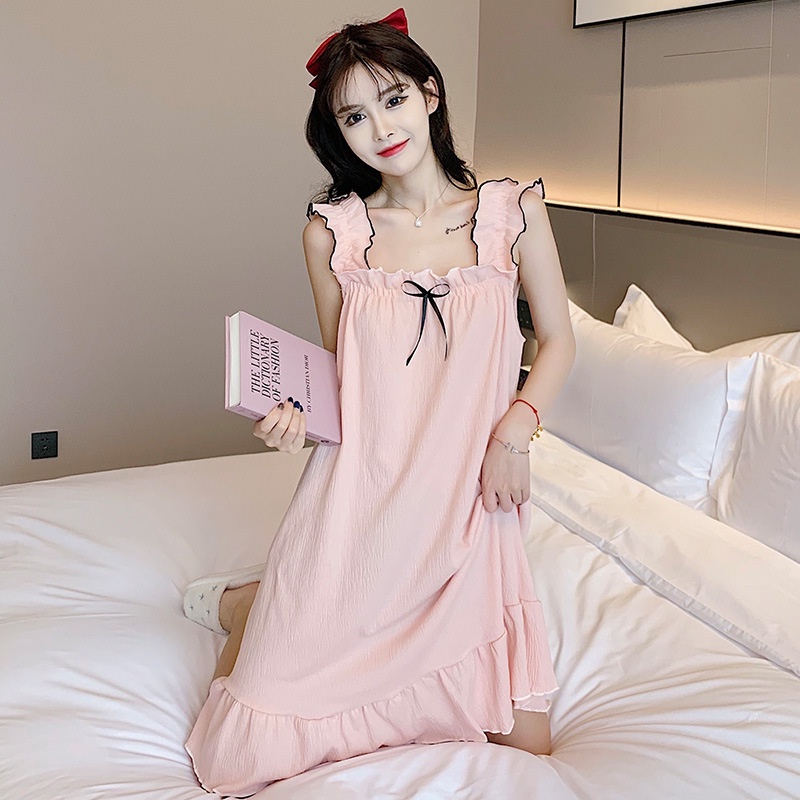 Đầm Ngủ Cotton Hai Dây  Ngực Màu Trơn Thời Trang Mùa Hè Hàn Quốc Dễ Thương | BigBuy360 - bigbuy360.vn