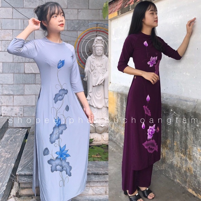 Đồ Lam Đi Chùa # Áo Dài Thun Sen Vẽ GIÁ RẺ VÔ ĐỊCH