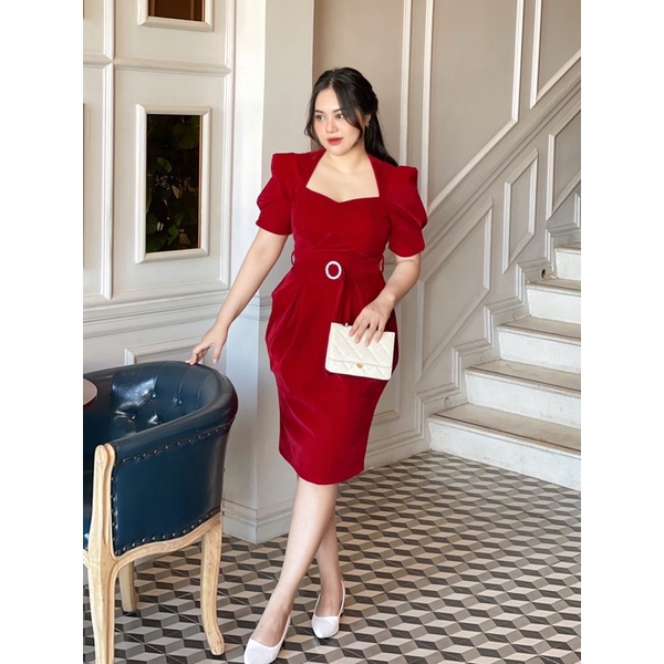 Đầm tiệc Bigsize nhung đỏ
