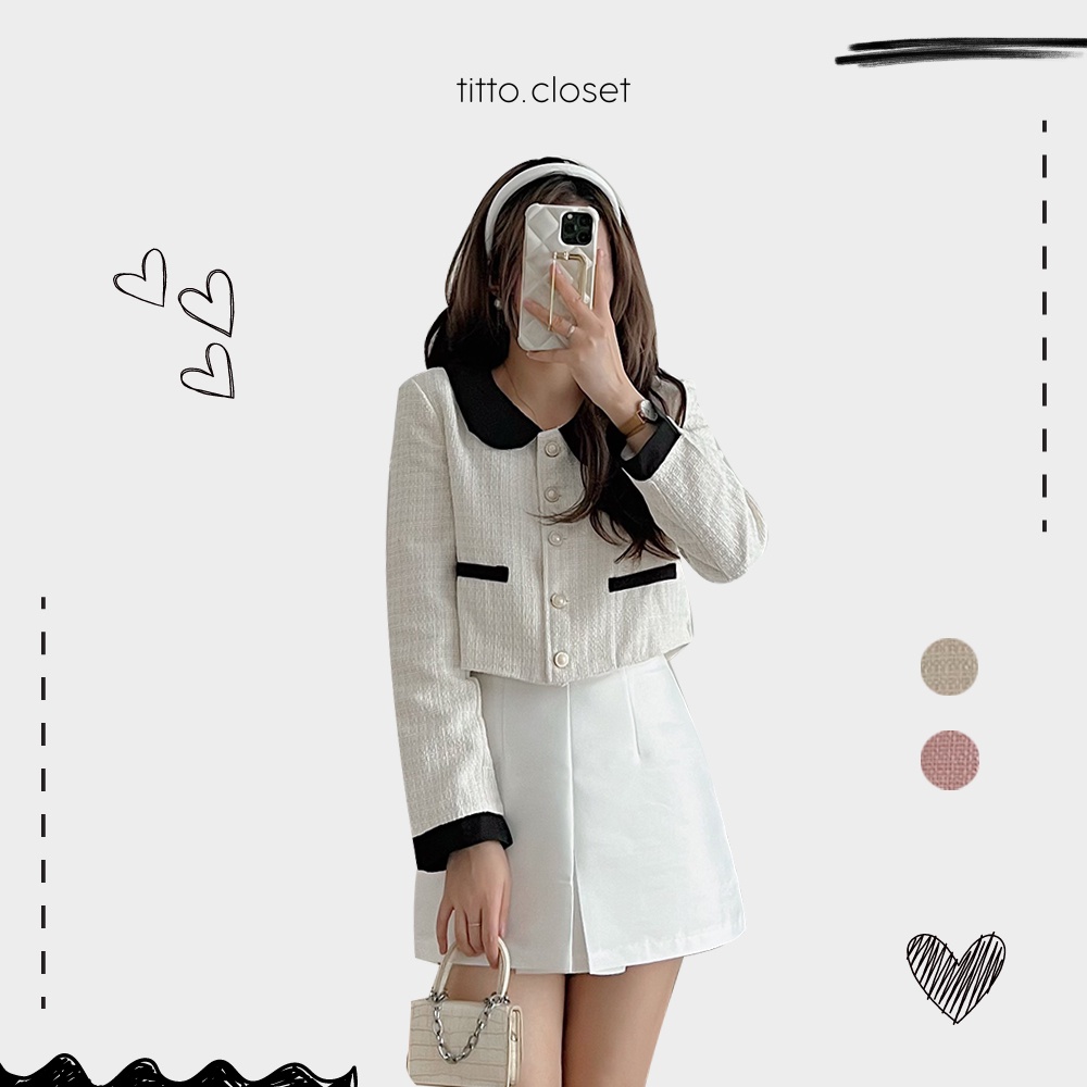 Áo Dạ Dáng Ngắn Phối Cổ Đen - Titto Closet