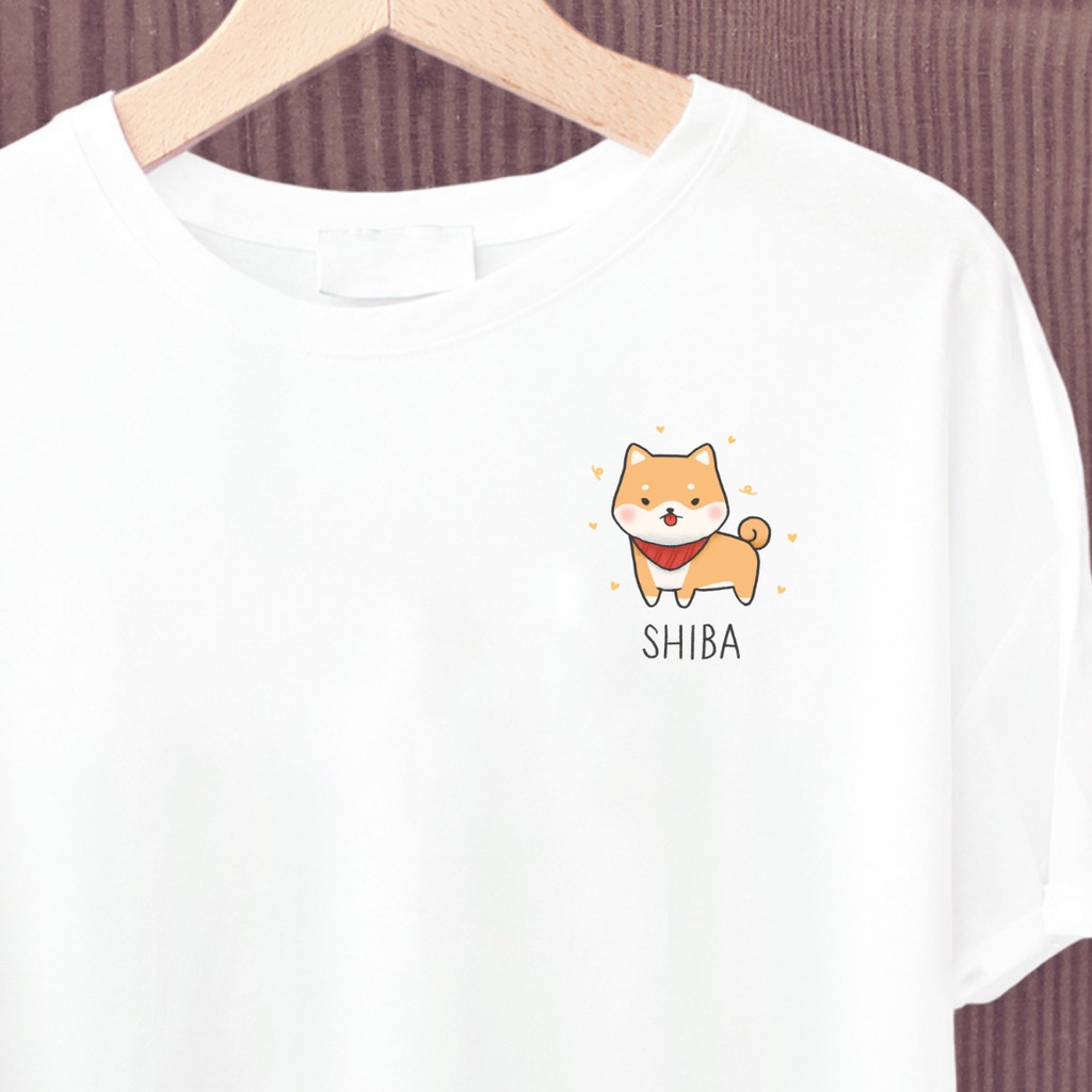 Áo Phông Unisex, Áo Phông In Hình Chó Shiba Chibi - Chất Cotton Co Giãn, Mặc Mát