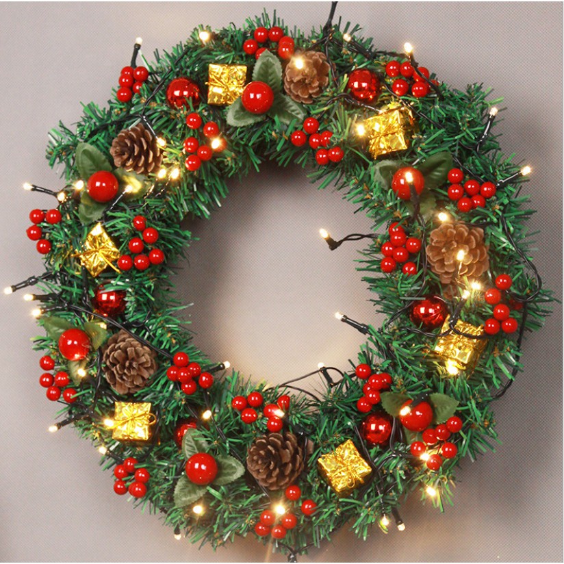 Vòng hoa Noel D02 Vòng Hoa Trang Trí Noel Vòng Nguyệt Quế Giáng Sinh Có Đèn