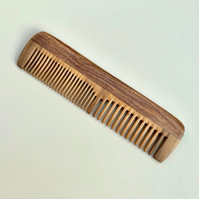 Lược gỗ thơm bằng đầu 2 loại răng (Size: M - 16cm) chải tóc thư giãn hằng ngày (COH255) HAHANCO