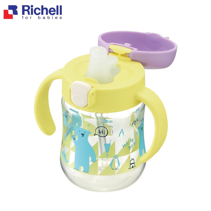 Cốc tập uống ống hút 2in1 T.L.I Richell cho bé - Chất liệu cao cấp an toàn