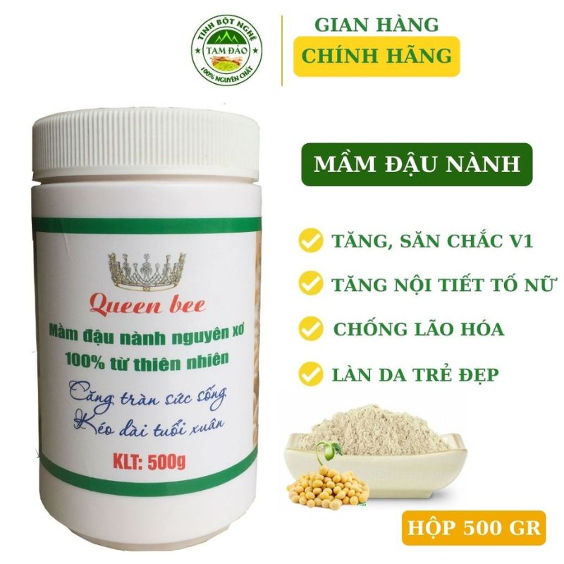 Mầm đậu nành nguyên xơ Queen Bee 500gr cao cấp, hiệu quả sau 1 tháng sử dụng