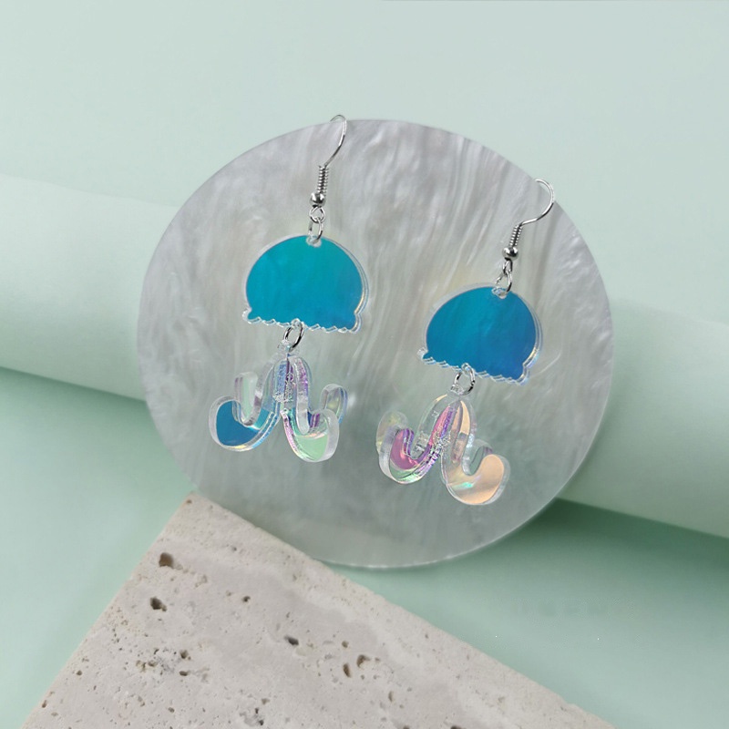 Khuyên tai kẹp điều chỉnh trong suốt hologram Leous Amelie Accesories hình con sứa Blue Ocean Jellyfish