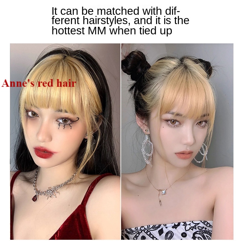 Bộ tóc giả mái ngang nhuộm màu vàng họa tiết hoạt hình thời trang cho nữ