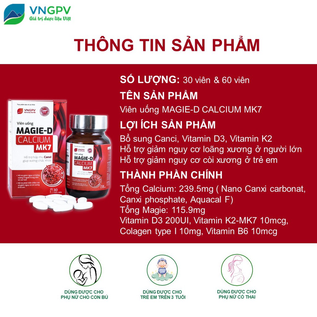 MAGIE-D CALCIUM MK7- BỔ SUNG CANXI, VITAMIN D3, MK7- NGỪA LOÃNG XƯƠNG, CÒI XUONG- VNGPV