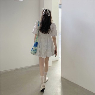 [ORDER] Váy trắng cổ vuông tay bồng( dáng ngắn thêm 3 màu mới siêu hot)