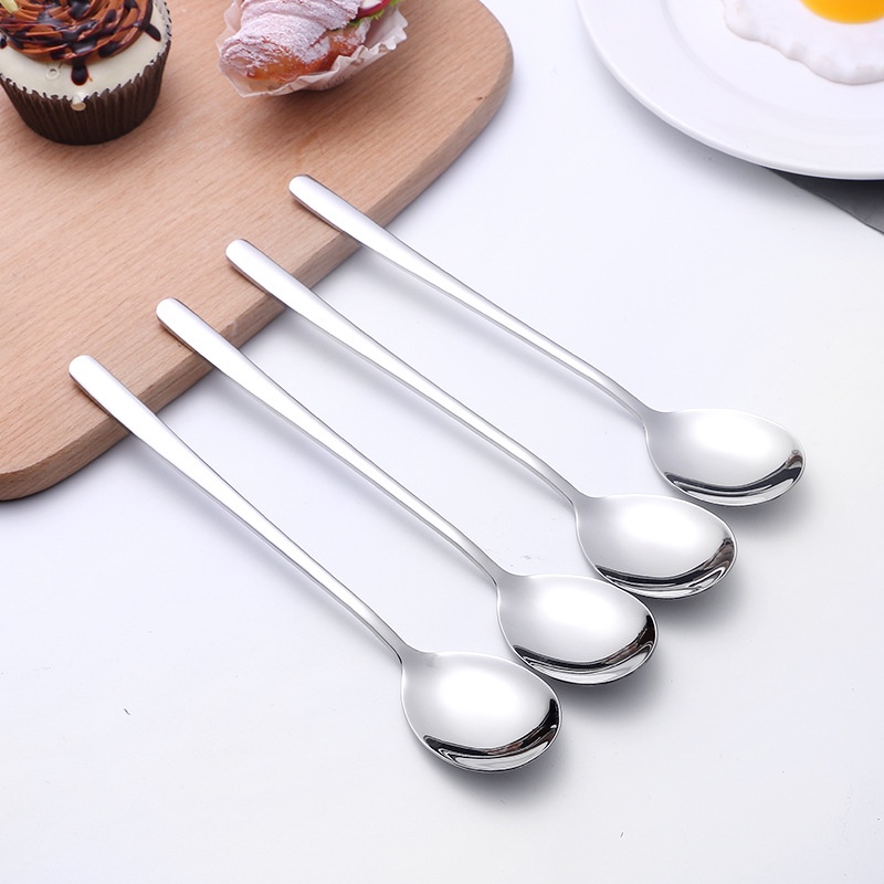 Muỗng cà phê/ Nĩa tay cầm dài bằng thép không gỉ 304 phong cách Hàn Quốc