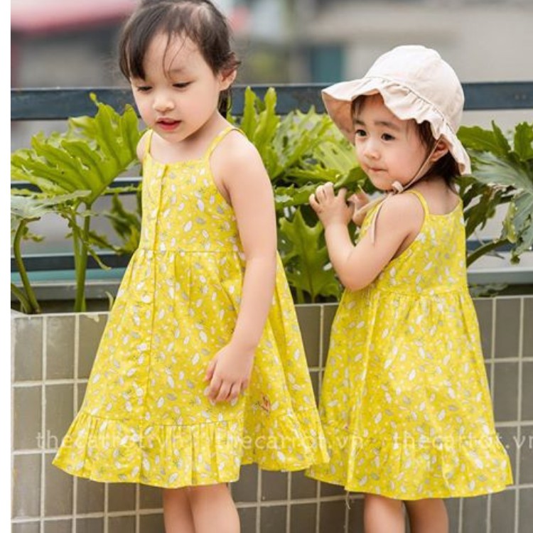 Váy bé gái CARROT, 2 dây dáng xòe, họa tiết đa dạng, chất Thô cotton thoáng mát thấm hút mồ hôi tốt