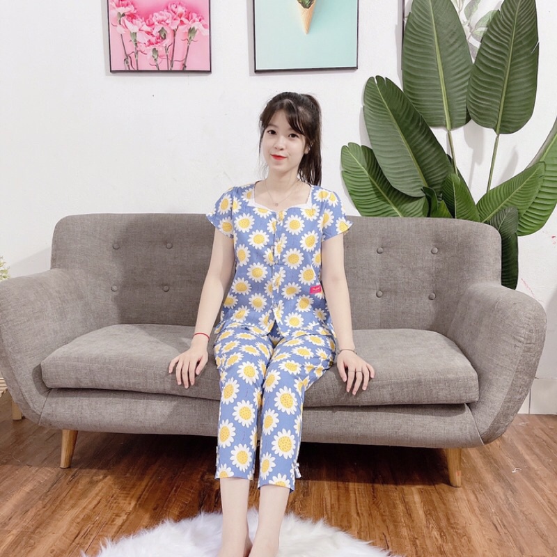 Bộ mặc nhà, áo cộc quần dài, bộ đồ hè thu chất mát thấm hút mồ hôi, đủ size